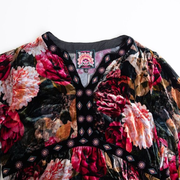 Johnny Was Rosa Velvet Front Notch Dress Floral Maxi Boho Silk Blend Size XL - Picture 5 of 16